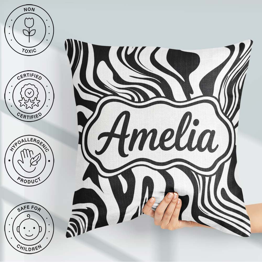 Custom Name Abstract Black White Fluid Swirl Seamless Name Cute Square Filled Cushion Throw Pillow Sofa Bed Home Decor Zip Washable UK Made