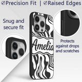 Abstract Black White Fluid Swirl Pattern Seamless Custom Name Protective Phone Case Mobile Cover Durable Everyday Smartphone Shock Resistant