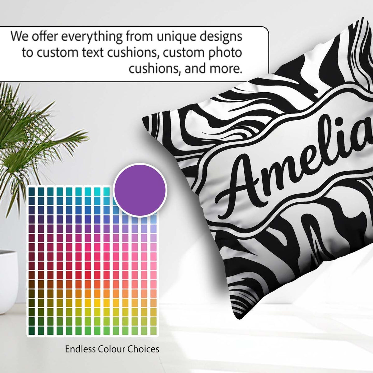 Custom Name Abstract Black White Fluid Swirl Seamless Name Cute Square Filled Cushion Throw Pillow Sofa Bed Home Decor Zip Washable UK Made