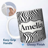 Personalized Custom Name Minimal Black White Wavy Line Pattern Seamless Name Cute Unique Gift 11oz Ceramic Coffee Tea Mug White Large Handle