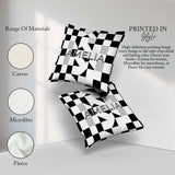 Custom Name Modern Black White Distorted Check Pattern Name Cute Square Filled Cushion Throw Pillow Sofa Bed Home Decor Zip Washable UK Made