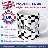 Personalized Custom Name Modern Black White Distorted Check Pattern Seamless Name Cute 11oz Ceramic Coffee Tea Mug White Large Handle