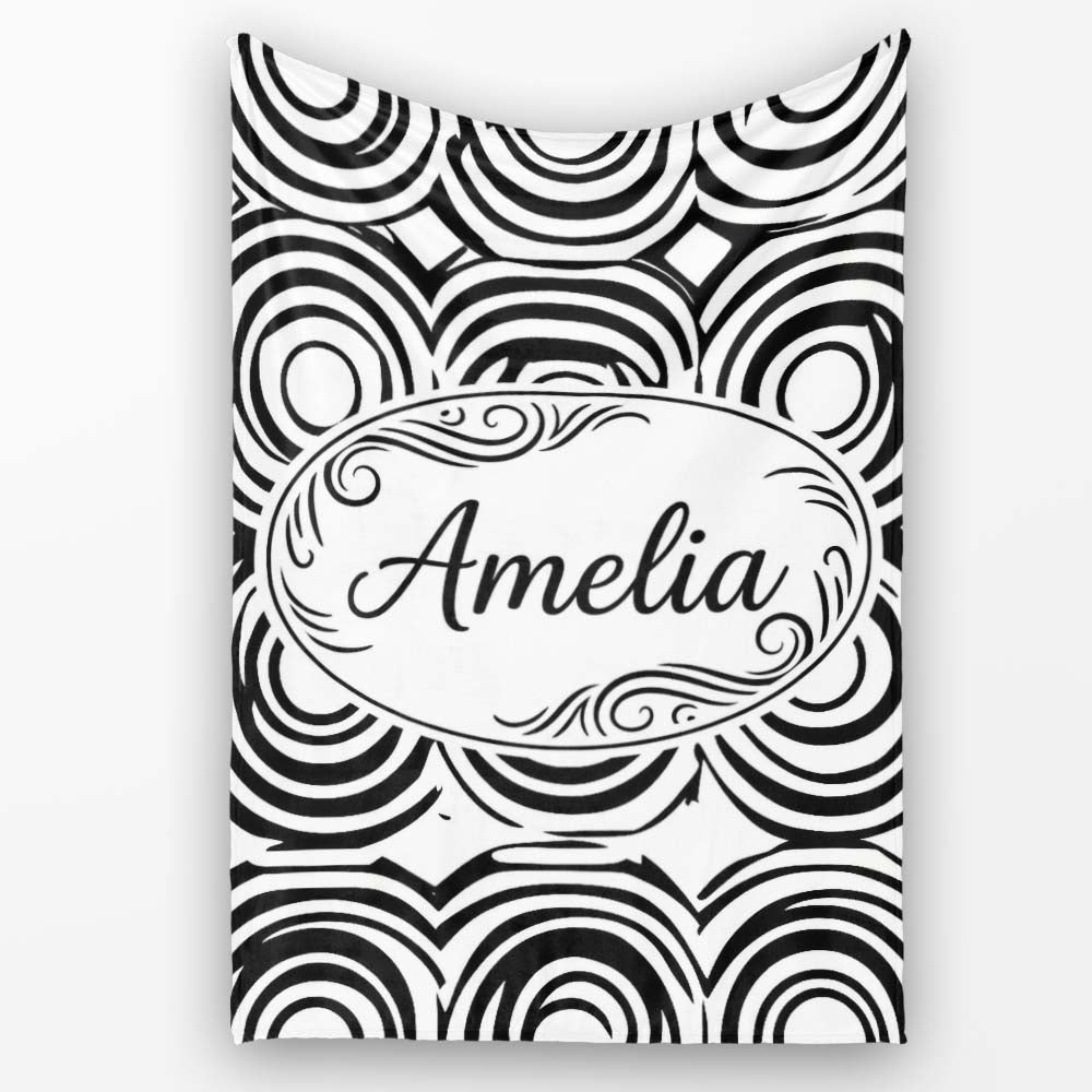 Geometric Black White Circle Motif Pattern Seamless Name Cute  Personalised Custom Name Super Soft Fleece Blanket Bed Sofa Throw