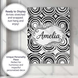 Personalised Name Geometric Black White Custom  Modern Room Accent Elegant Feature Canvas Wall Art Print Decor Picture Ready to Hang