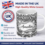 Personalized Custom Name Geometric Black White Circle Motif Pattern Seamless Name Cute 11oz Ceramic Coffee Tea Mug White Large Handle