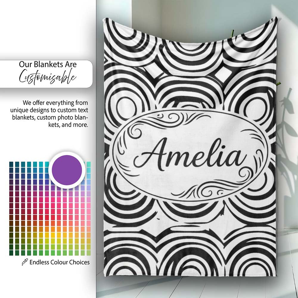 Geometric Black White Circle Motif Pattern Seamless Name Cute  Personalised Custom Name Super Soft Fleece Blanket Bed Sofa Throw