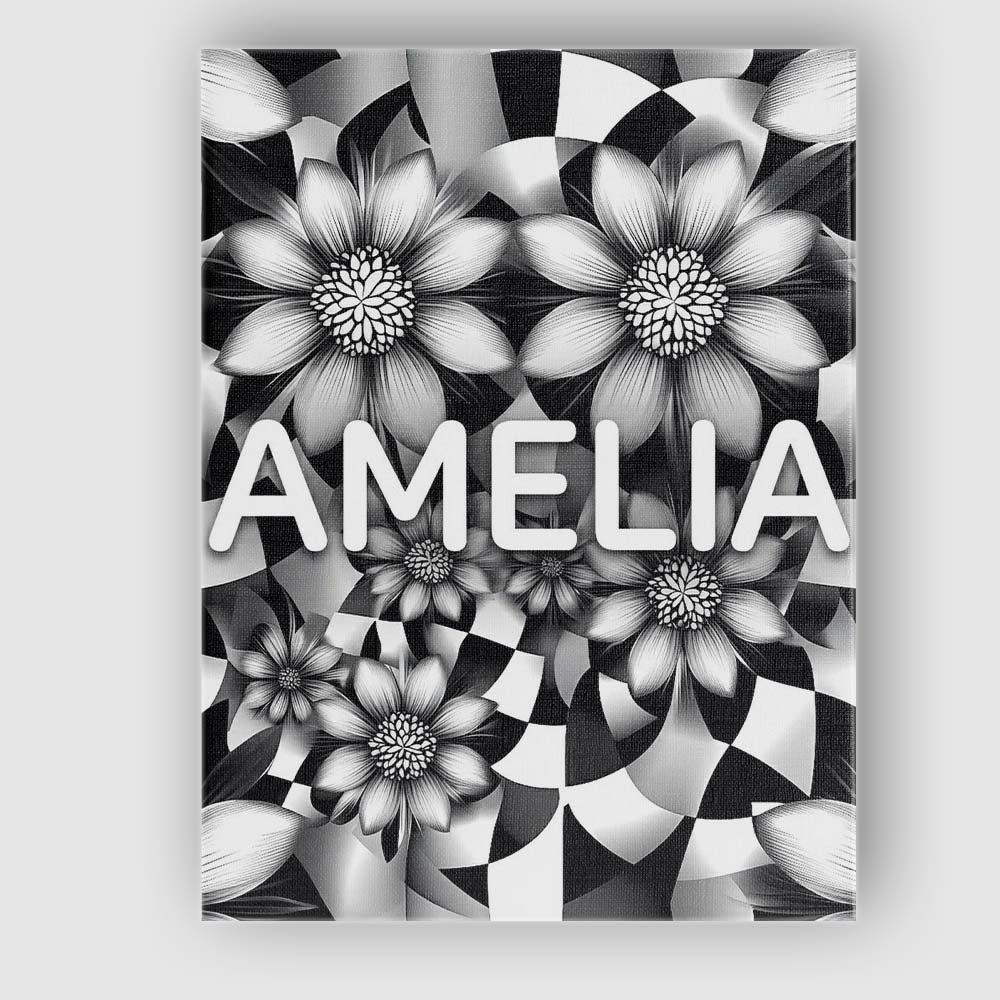 Personalised Name Black White Floral Custom Premium Decorative Design Modern Room Accent Canvas Wall Art Print Decor Picture Ready to Hang