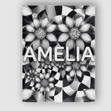 Personalised Name Black White Floral Custom Premium Decorative Design Modern Room Accent Canvas Wall Art Print Decor Picture Ready to Hang