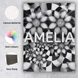 Personalised Name Black White Floral Custom Premium Decorative Design Modern Room Accent Canvas Wall Art Print Decor Picture Ready to Hang