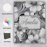 Personalised Name Black White Floral Swirl Custom  Unique Gift Idea Elegant Feature Canvas Wall Art Print Decor Picture Ready to Hang