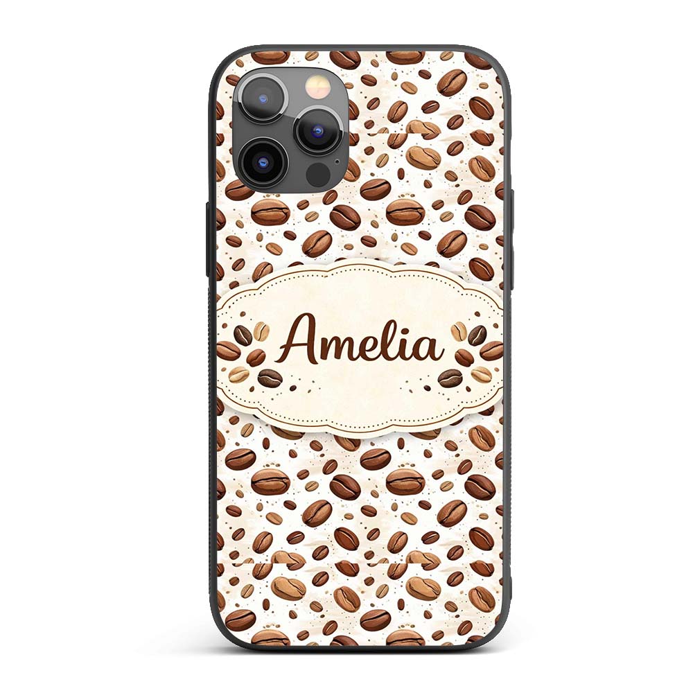 Coffee Beans Realstic Beautiful Seamless Pattern Custom Name Protective Phone Case Mobile Cover Durable Everyday Smartphone Shock Resistant