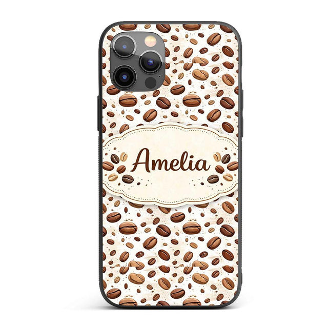 Coffee Beans Realstic Beautiful Seamless Pattern Custom Name Protective Phone Case Mobile Cover Durable Everyday Smartphone Shock Resistant