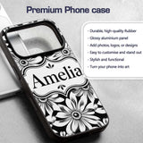 Black White Bold Floral Graphic Seamless Pattern Custom Name Protective Phone Case Mobile Cover Durable Everyday Smartphone Shock Resistant