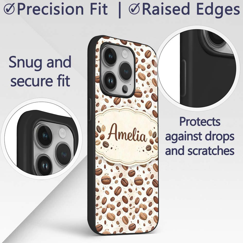 Coffee Beans Realstic Beautiful Seamless Pattern Custom Name Protective Phone Case Mobile Cover Durable Everyday Smartphone Shock Resistant