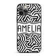 Black White Wavy Checkered Optical Printed Design Custom Name Protective Phone Case Mobile Cover Durable Everyday Smartphone Shock Resistant