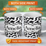 Personalized Custom Name Black White Geometric Maze Abstract Seamless Pattern Name Cute 11oz Ceramic Coffee Tea Mug White Large Handle