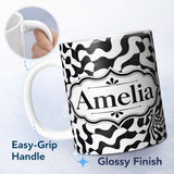 Personalized Custom Name Black White Geometric Maze Abstract Seamless Pattern Name Cute 11oz Ceramic Coffee Tea Mug White Large Handle
