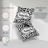 Custom Name Black White Maze Abstract Seamless Pattern Name Cute Square Filled Cushion Throw Pillow Sofa Bed Home Decor Zip Washable UK Made