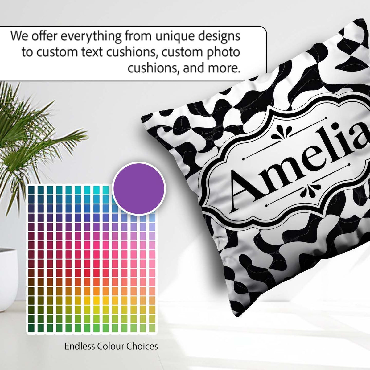Custom Name Black White Maze Abstract Seamless Pattern Name Cute Square Filled Cushion Throw Pillow Sofa Bed Home Decor Zip Washable UK Made