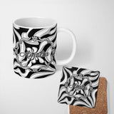 Personalized Custom Name Black White Abstract Flowing Liquid Marble Seamless Pattern Name 11oz Ceramic Coffee Tea Mug White Large Handle