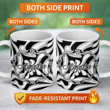Personalized Custom Name Black White Abstract Flowing Liquid Marble Seamless Pattern Name 11oz Ceramic Coffee Tea Mug White Large Handle