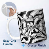 Personalized Custom Name Black White Abstract Flowing Liquid Marble Seamless Pattern Name 11oz Ceramic Coffee Tea Mug White Large Handle
