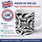 Personalized Custom Name Black White Abstract Flowing Liquid Marble Seamless Pattern Name 11oz Ceramic Coffee Tea Mug White Large Handle