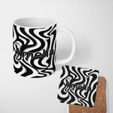 Personalized Custom Name Black White Zebra Wave Optical Abstract Seamless Pattern Name Cute 11oz Ceramic Coffee Tea Mug White Large Handle