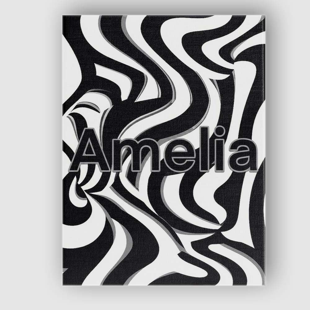 Personalised Name Black White Zebra Wave Custom  Unique Gift Idea Elegant Feature Canvas Wall Art Print Decor Picture Ready to Hang