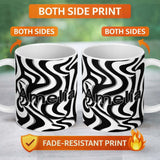 Personalized Custom Name Black White Zebra Wave Optical Abstract Seamless Pattern Name Cute 11oz Ceramic Coffee Tea Mug White Large Handle