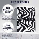 Personalised Name Black White Zebra Wave Custom  Unique Gift Idea Elegant Feature Canvas Wall Art Print Decor Picture Ready to Hang
