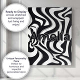 Personalised Name Black White Zebra Wave Custom  Unique Gift Idea Elegant Feature Canvas Wall Art Print Decor Picture Ready to Hang