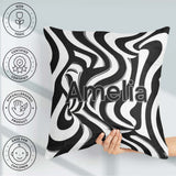 Custom Name Black White Zebra Wave Optical Abstract Pattern Name Square Filled Cushion Throw Pillow Sofa Bed Home Decor Zip Washable UK Made