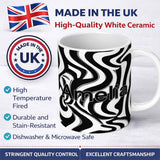 Personalized Custom Name Black White Zebra Wave Optical Abstract Seamless Pattern Name Cute 11oz Ceramic Coffee Tea Mug White Large Handle