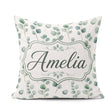 Custom Name Soft Green Leaf Botanical Seamless Pattern Name Cute Square Filled Cushion Throw Pillow Sofa Bed Home Decor Zip Washable UK Made