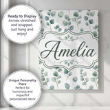 Personalised Name Soft Green Eucalyptus Custom  Modern Room Accent Elegant Feature Canvas Wall Art Print Decor Picture Ready to Hang