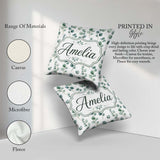 Custom Name Soft Green Leaf Botanical Seamless Pattern Name Cute Square Filled Cushion Throw Pillow Sofa Bed Home Decor Zip Washable UK Made