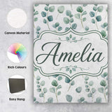 Personalised Name Soft Green Eucalyptus Custom  Modern Room Accent Elegant Feature Canvas Wall Art Print Decor Picture Ready to Hang