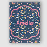 Personalised Name Boho Dog Floral Rainbow Navy Background Seamless Custom  Unique Canvas Wall Art Print Decor Picture Ready to Hang