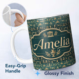Personalized Custom Name Ancient Greek Scene Architecture and Figures Seamless Pattern Lovely 11oz Ceramic Coffee Tea Mug White Large Handle
