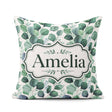 Custom Name Watercolor Eucalyptus Leaves Soft Botanical Seamless Square Filled Cushion Throw Pillow Sofa Bed Home Decor Zip Washable UK Made