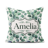 Custom Name Watercolor Eucalyptus Leaves Soft Botanical Seamless Square Filled Cushion Throw Pillow Sofa Bed Home Decor Zip Washable UK Made