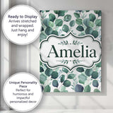 Personalised Name Watercolor Eucalyptus Custom  Modern Room Accent Elegant Feature Canvas Wall Art Print Decor Picture Ready to Hang