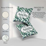 Custom Name Watercolor Eucalyptus Leaves Soft Botanical Seamless Square Filled Cushion Throw Pillow Sofa Bed Home Decor Zip Washable UK Made