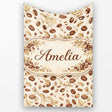 Hand Drawn Coffee Beans and Leaves Seamless Pattern Cute Unique Gift  Personalised Custom Name Super Soft Fleece Blanket Bed Sofa Throw