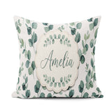 Custom Name Fresh Green Leaf Sprigs Botanical Seamless Name Cute Square Filled Cushion Throw Pillow Sofa Bed Home Decor Zip Washable UK Made
