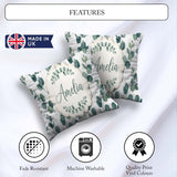 Custom Name Fresh Green Leaf Sprigs Botanical Seamless Name Cute Square Filled Cushion Throw Pillow Sofa Bed Home Decor Zip Washable UK Made