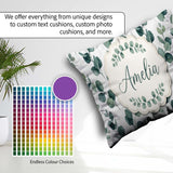 Custom Name Fresh Green Leaf Sprigs Botanical Seamless Name Cute Square Filled Cushion Throw Pillow Sofa Bed Home Decor Zip Washable UK Made