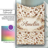Hand Drawn Coffee Beans and Leaves Seamless Pattern Cute Unique Gift  Personalised Custom Name Super Soft Fleece Blanket Bed Sofa Throw