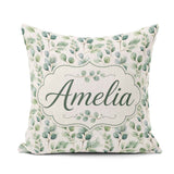 Custom Name Soft Eucalyptus Leaves Watercolor Botanical Seamless Square Filled Cushion Throw Pillow Sofa Bed Home Decor Zip Washable UK Made